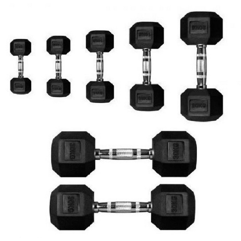 Гантель PERFORM BETTER Rubber Encased Hex Dumbbells 25 кг, 1 штука, черный