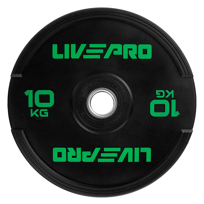 Бампированный диск LIVEPRO Rubber Bumper Plate 10 кг, черный/зеленый