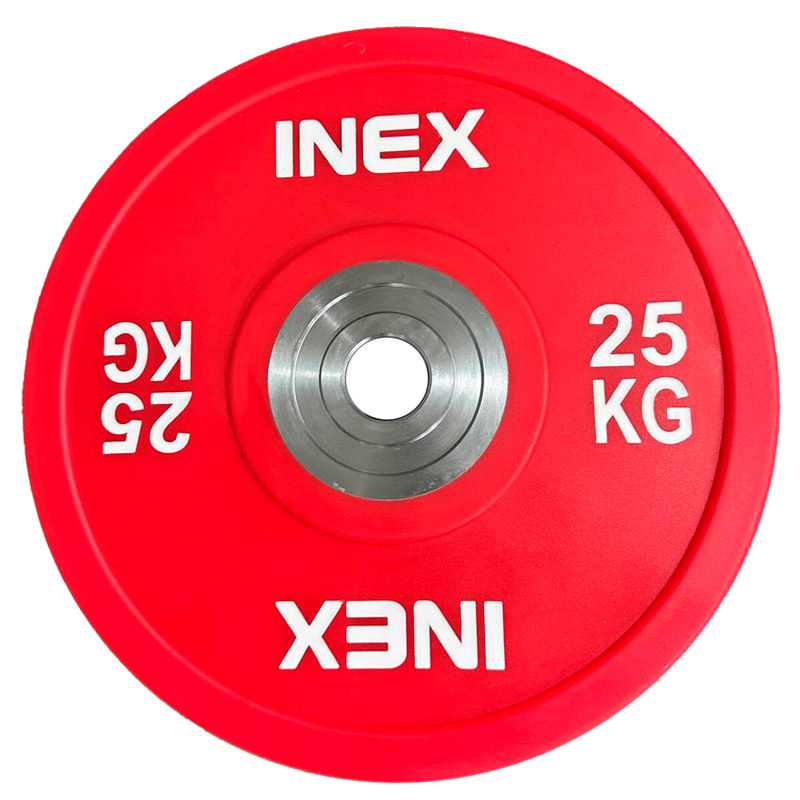 Олимпийский диск в уретане INEX PU Bumper Plate 25 кг, красный/белый