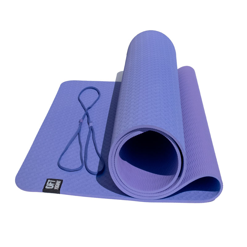 Коврик для йоги 6 мм двуслойный TPE фиолетово-сиреневый