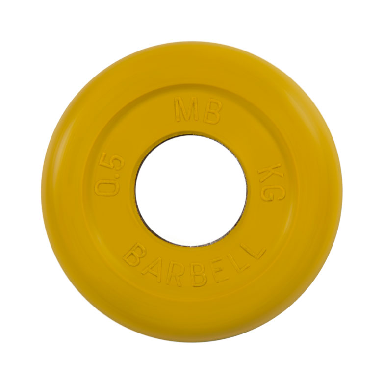 Блин обрезиненный "Стандарт" 0,5 кг 26 мм желтый MB Barbell MB-PltC26-0,5