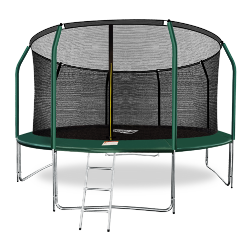 Батут премиум 427 см (14 ft) с внутренней страховочной сеткой и лестницей ARLAND, цвет темно-зеленый