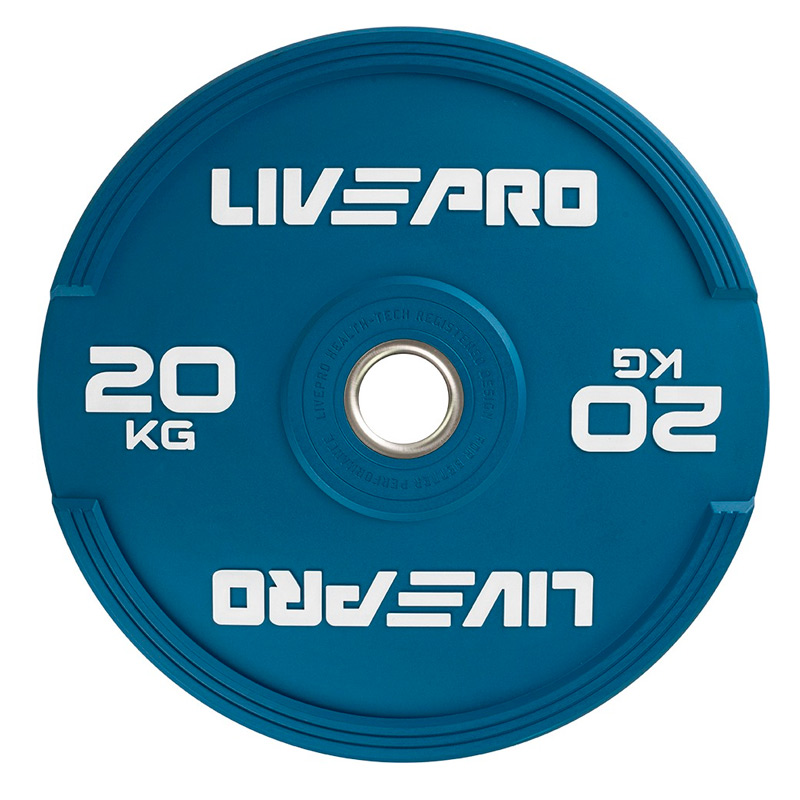 Бампированный диск LIVEPRO Rubber Bumper Plate 20 кг, черный/синий