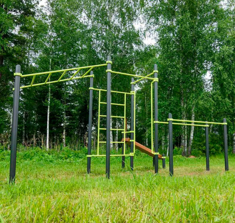 Уличный воркаут комплекс (рукоход, швед. стенка, 2 переклад., переклад. верт., накл. скамья, брусья) ЗС-502