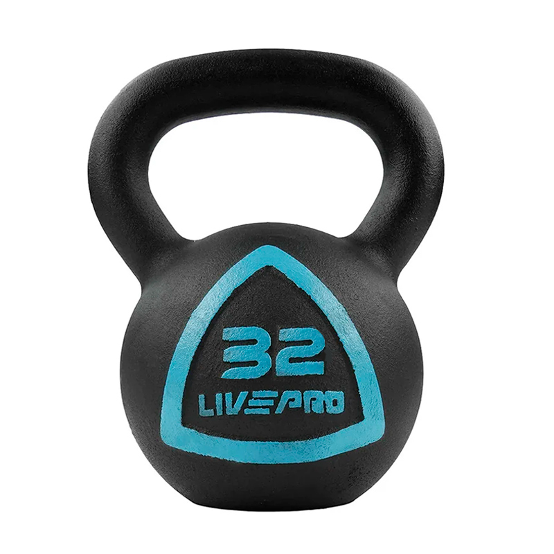 Чугунная гиря LIVEPRO Solid Cast Iron Kettlebell 32 кг, черный/синий