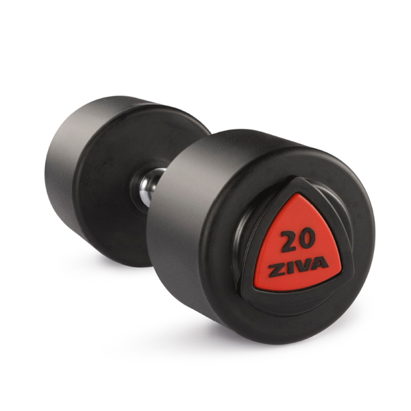 Гантель 38 кг ZIVA серии ZVO уретановое покрытие красная вставка