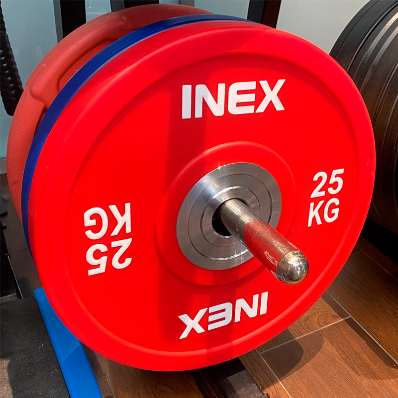 Олимпийский диск в уретане INEX PU Bumper Plate 25 кг, красный/белый