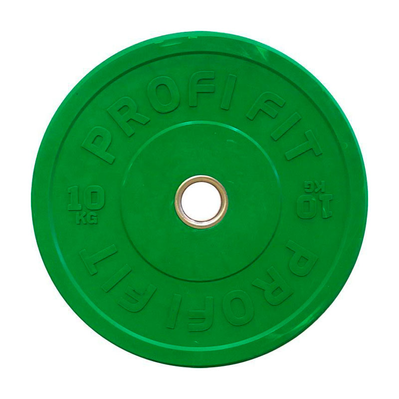 Блин для штанги 10 кг 51 мм каучуковый зеленый PROFI-FIT