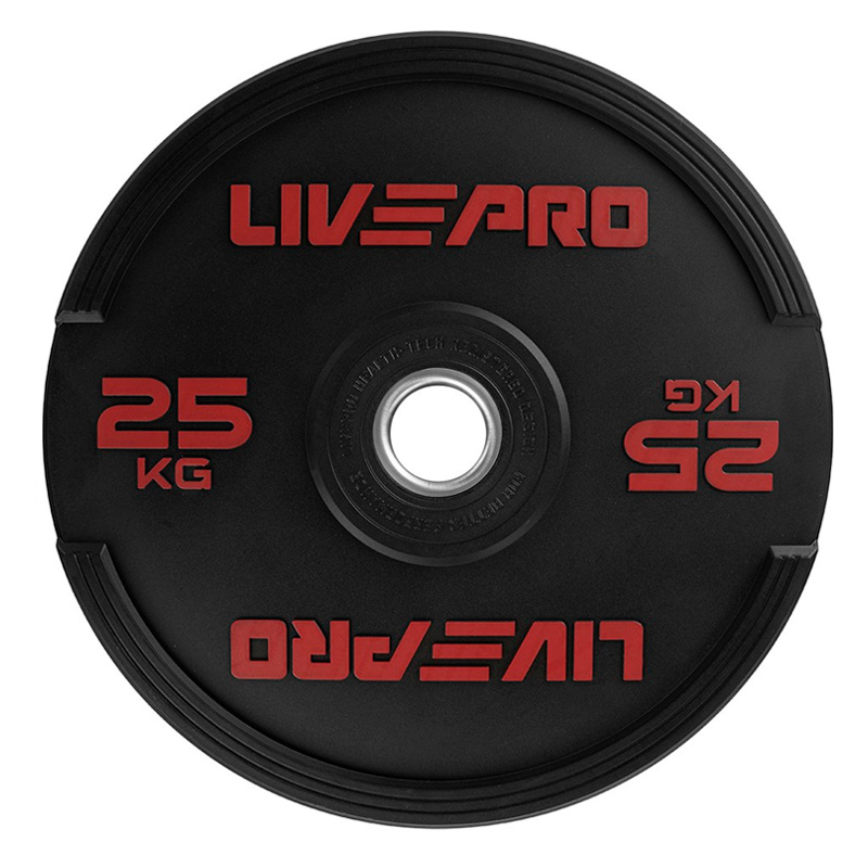 Бампированный диск LIVEPRO Rubber Bumper Plate 25 кг, черный/красный