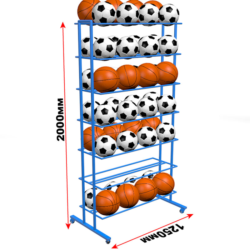 Стеллаж для мячей двухсторонний, ширина 2100 мм (на 112 шт.) Glav