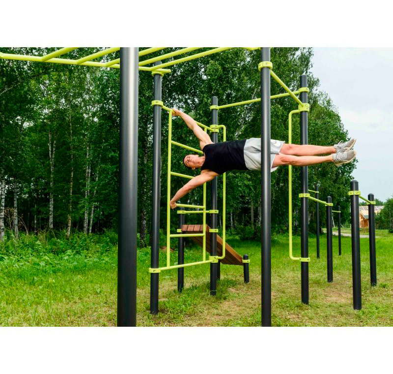 Уличный воркаут комплекс (рукоход, швед. стенка, 2 переклад., переклад. верт., накл. скамья, брусья) ЗС-502