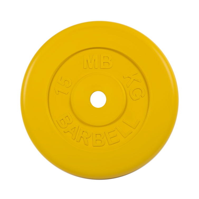 Диск обрезиненный "Стандарт" 15 кг 26 мм желтый MB Barbell 26 мм MB-PltC26-15