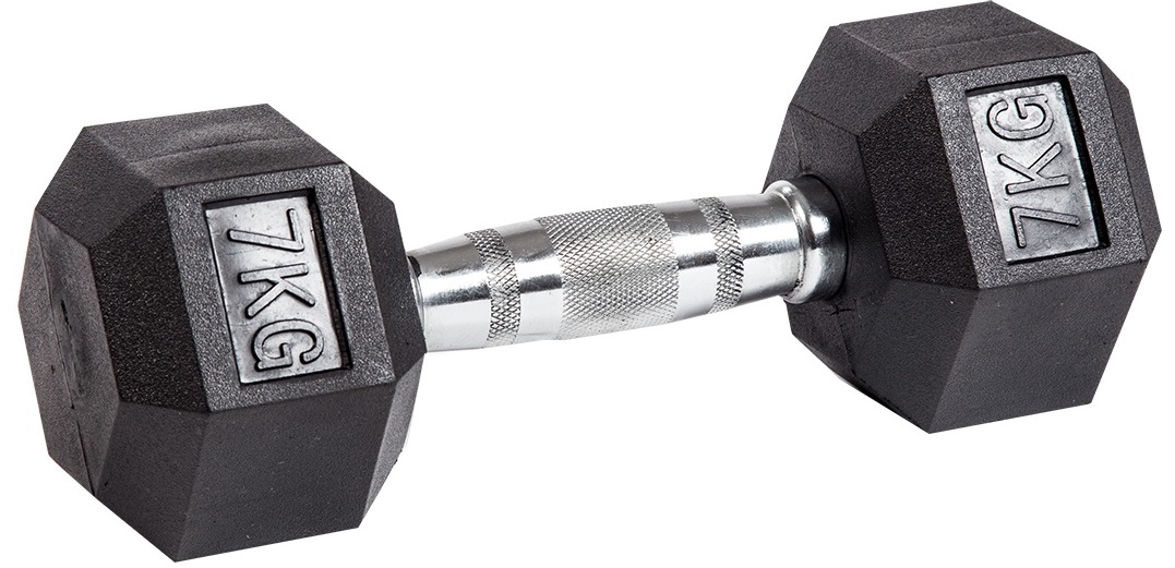 Гантель гексагональная обрезиненная 7 кг ЗС-198