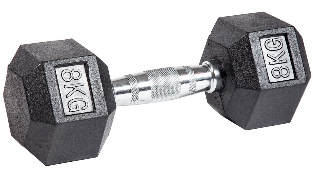 Гантель гексагональная обрезиненная 8 кг ЗС-199