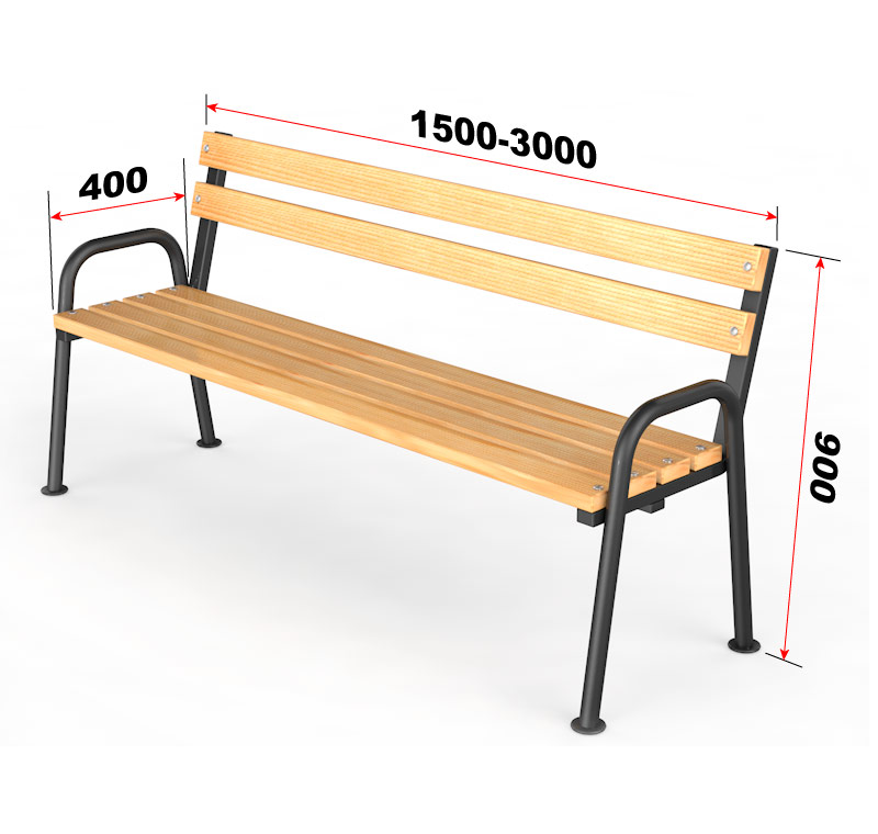 Уличная скамейка со спинкой "Стандарт", длина 1500 мм ГТ-513