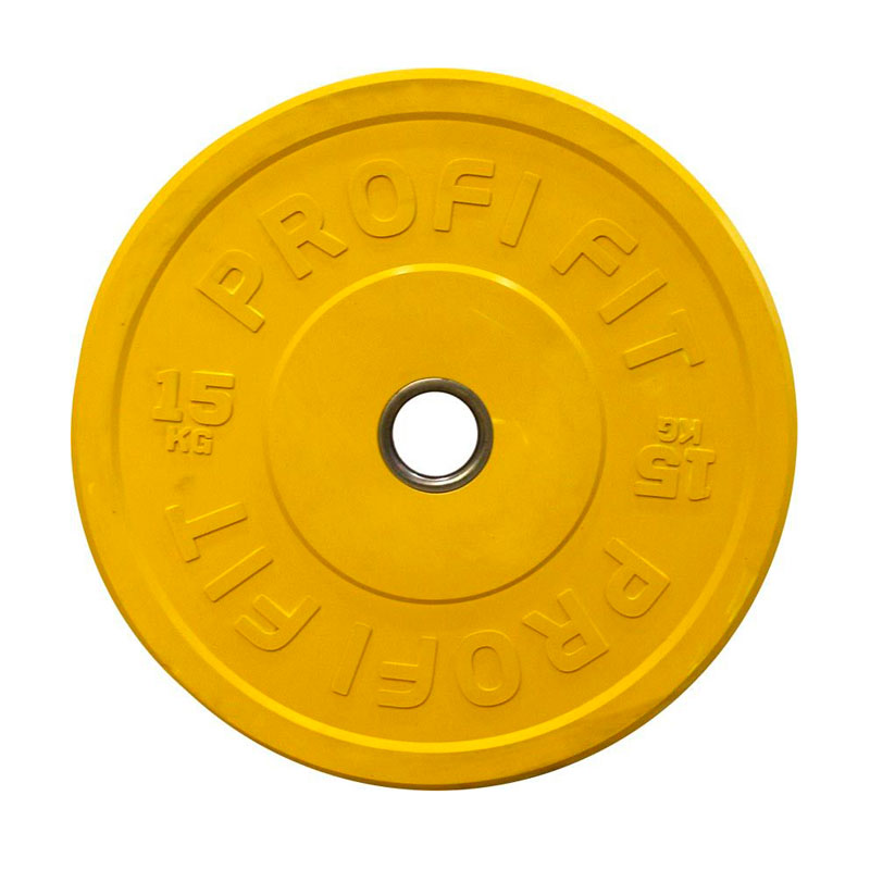 Диск для штанги 15 кг 51 мм каучуковый желтый PROFI-FIT