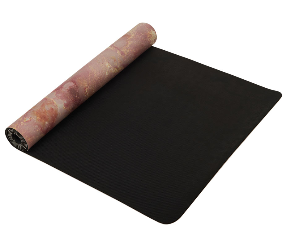 Коврик для йоги INEX Yoga PU Mat полиуретан с принтом 185 x 68 x 0,4 см, розовый мрамор с позолотой