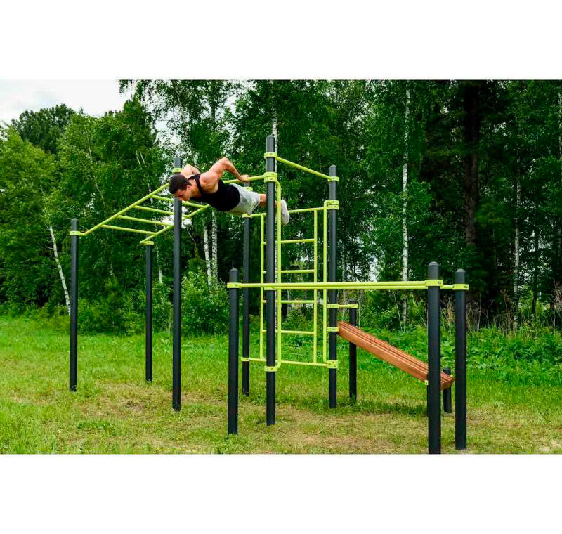 Уличный воркаут комплекс (рукоход, швед. стенка, 2 переклад., переклад. верт., накл. скамья, брусья) ЗС-502