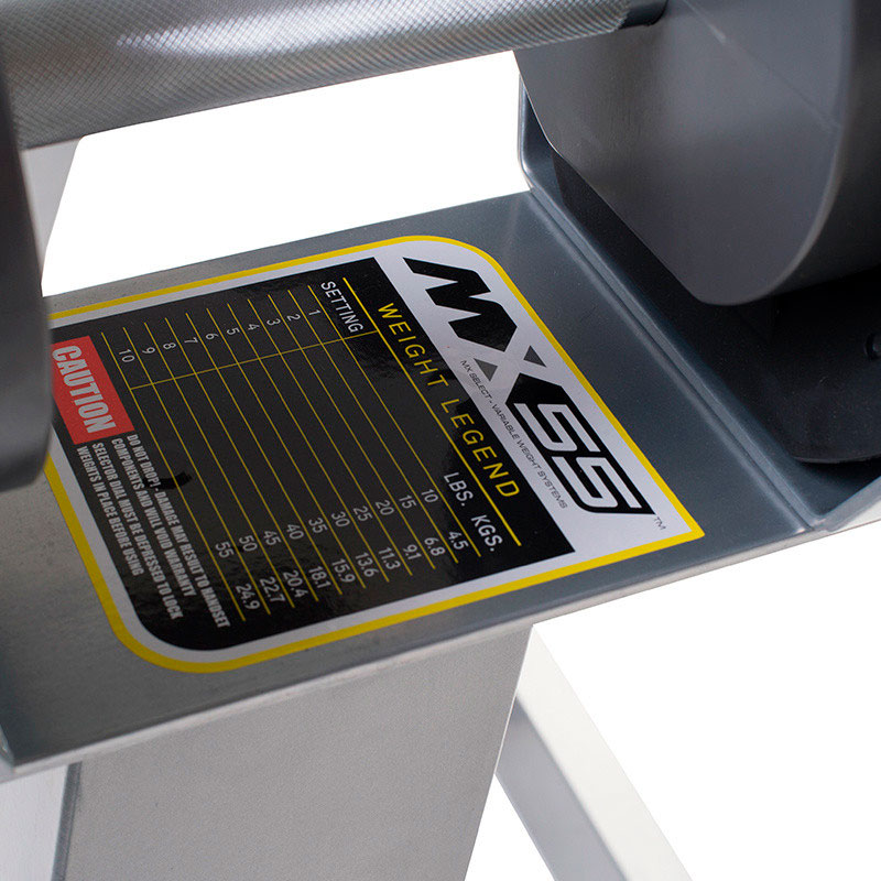 Гантели регулируемые MX Select MX-55, вес 4.5-24.9 кг, 2 шт на подставке