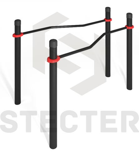 Брусья уличные изогнуто-горизонтальные для параворкаута, столб 89х3 мм STECTER