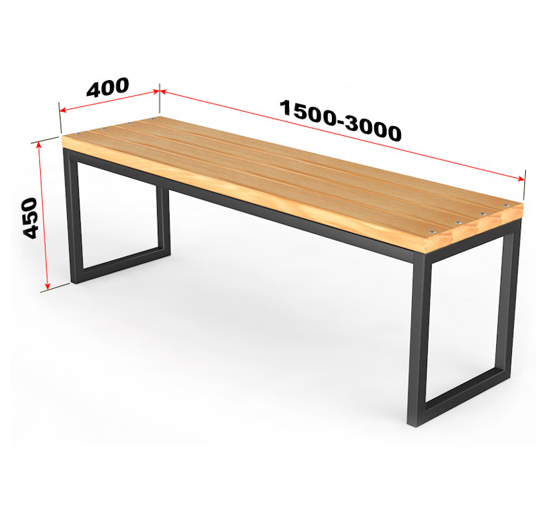 Уличная скамейка без спинки "Прямоугольник", длина 2500 мм ГТ-510