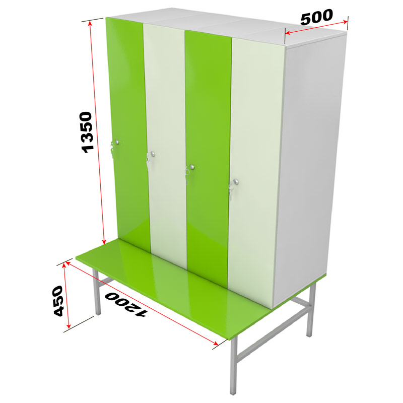 Шкаф-скамейка для раздевалок ЛДСП четырехдверный ГТ-711