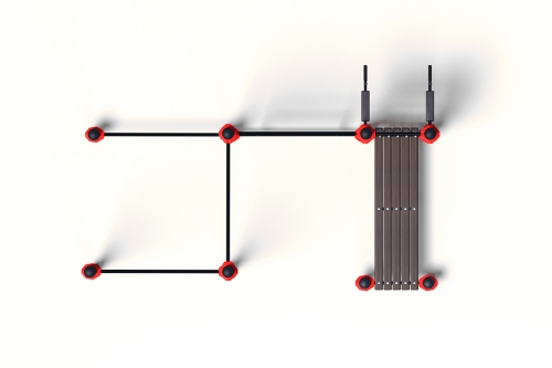 Комплекс с низкой перекладиной, лавкой, шведской стенкой и тренажером брусья-пресс, столб 89х3 мм STECTER