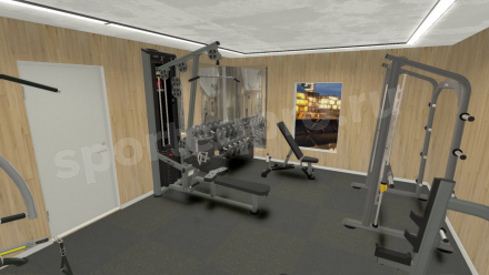 3D расстановка домашнего спортивного зала 20 кв.м.