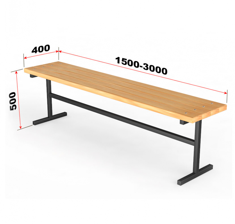 Уличная скамейка без спинки Тавр, длина 3000 мм ГТ-507