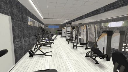 3D-расстановка корпоративных спортивных залов и спортзалов в учебных заведених на 90 кв.м.