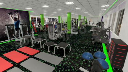 3D-расстановка тренажеров на 370 кв.м.