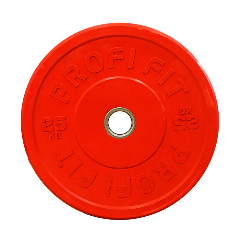 Диск для штанги 25 кг 51 мм каучуковый красный PROFI-FIT