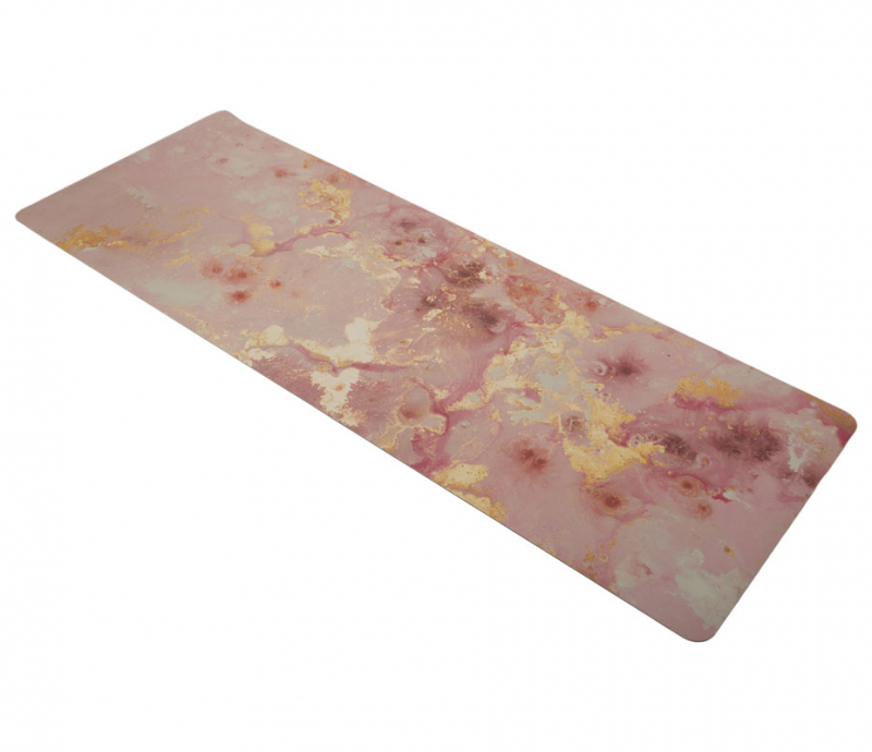 Коврик для йоги INEX Yoga PU Mat полиуретан с принтом 185 x 68 x 0,4 см, розовый мрамор с позолотой