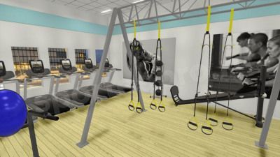 3D-расстановка корпоративных спортивных залов и спортзалов в учебных заведених на 60 кв.м.
