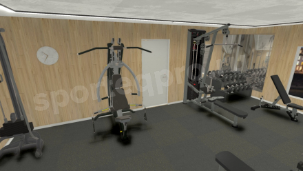 3D расстановка домашнего спортивного зала 20 кв.м.