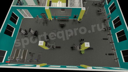 Расстановка зала тренажерного на 200 кв.м.
