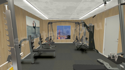 3D расстановка домашнего спортивного зала 20 кв.м.