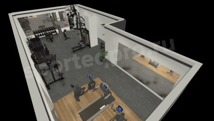 Расстановка зала тренажерного на 100 кв.м.