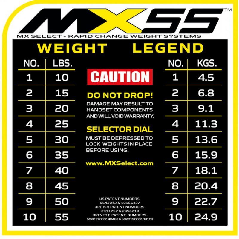 Гантели регулируемые со сменным весом MX Select MX-55, вес 4.5-24.9 кг, 2 шт без стойки