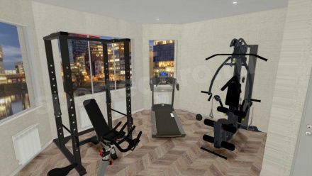 3D расстановка тренажеров в домашнем спортзале площадью 25 кв. м.