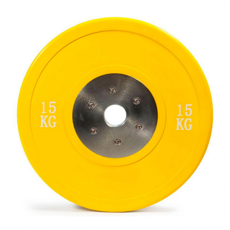 Диск для штанги для пауэрлифтинга соревновательный 15 кг (желтый), STECTER
