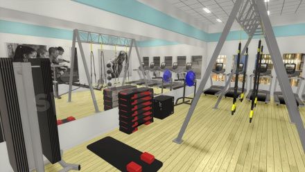 3D-расстановка корпоративных спортивных залов и спортзалов в учебных заведених на 60 кв.м.