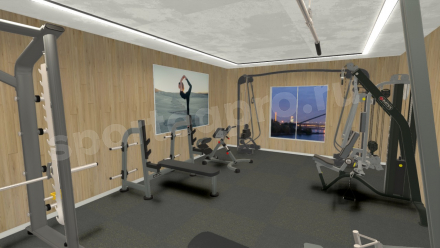 3D расстановка домашнего спортивного зала 20 кв.м.