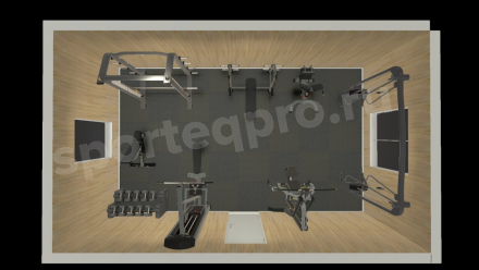 3D расстановка домашнего спортивного зала 20 кв.м.