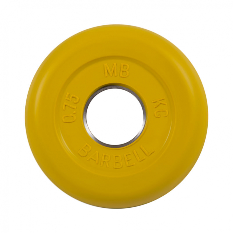 Диск  для штанги обрезиненный "Стандарт" 0,75 кг 26 мм желтый MB Barbell MB-PltC26-0,75