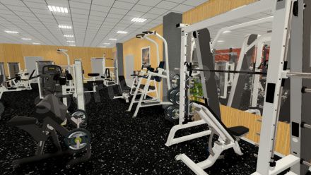 3D расстановка тренажеров в корпоративном спортзале площадью 160 кв. м.